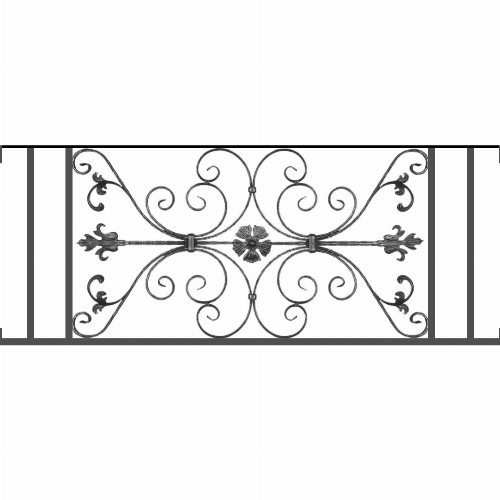 Appui de fenêtre type AF013 à visser dans votre tableau de fenêtre. Longueur finie de 1420mm et Hauteur finie de 568mm. Convient pour les tableaux de fenêtre de 1420mm. Main courante laminée de 1420mm de long en fer forgé sur le dessus. Motif au centre de 1010mm de long par 540mm de haut. Le reste de la structure est en tube acier carré de 20mm de section.