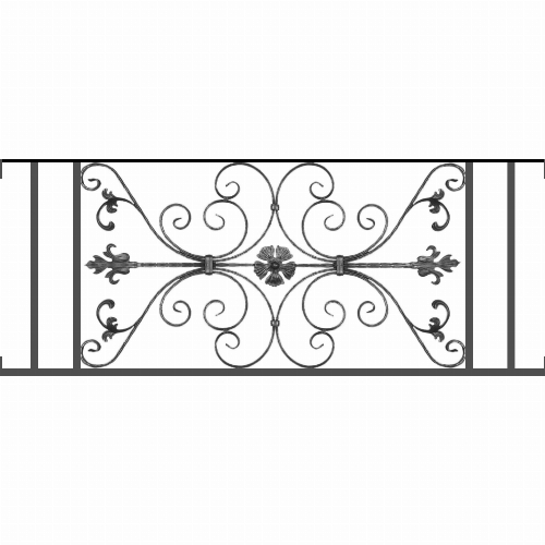 Appui de fenêtre type AF013 à visser dans votre tableau de fenêtre. Longueur finie de 1430mm et Hauteur finie de 568mm. Convient pour les tableaux de fenêtre de 1430mm. Main courante laminée de 1430mm de long en fer forgé sur le dessus. Motif au centre de 1010mm de long par 540mm de haut. Le reste de la structure est en tube acier carré de 20mm de section.