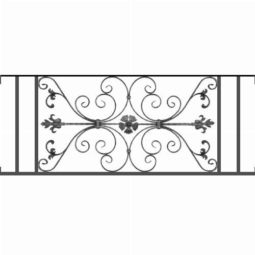 Appui de fenêtre type AF013 à visser dans votre tableau de fenêtre. Longueur finie de 1440mm et Hauteur finie de 568mm. Convient pour les tableaux de fenêtre de 1440mm. Main courante laminée de 1440mm de long en fer forgé sur le dessus. Motif au centre de 1010mm de long par 540mm de haut. Le reste de la structure est en tube acier carré de 20mm de section.