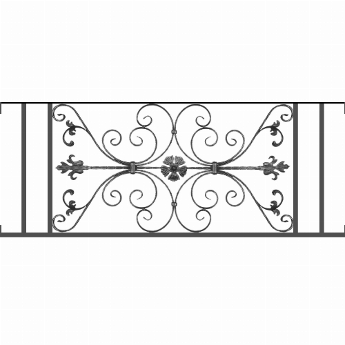 Appui de fenêtre type AF013 à visser dans votre tableau de fenêtre. Longueur finie de 1450mm et Hauteur finie de 568mm. Convient pour les tableaux de fenêtre de 1450mm. Main courante laminée de 1450mm de long en fer forgé sur le dessus. Motif au centre de 1010mm de long par 540mm de haut. Le reste de la structure est en tube acier carré de 20mm de section.