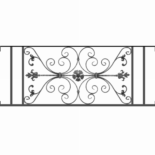 Appui de fenêtre type AF013 à visser dans votre tableau de fenêtre. Longueur finie de 1460mm et Hauteur finie de 568mm. Convient pour les tableaux de fenêtre de 1460mm. Main courante laminée de 1460mm de long en fer forgé sur le dessus. Motif au centre de 1010mm de long par 540mm de haut. Le reste de la structure est en tube acier carré de 20mm de section.