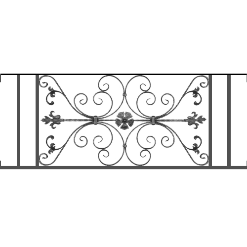 Appui de fenêtre type AF013 à visser dans votre tableau de fenêtre. Longueur finie de 1470mm et Hauteur finie de 568mm. Convient pour les tableaux de fenêtre de 1470mm. Main courante laminée de 1470mm de long en fer forgé sur le dessus. Motif au centre de 1010mm de long par 540mm de haut. Le reste de la structure est en tube acier carré de 20mm de section.