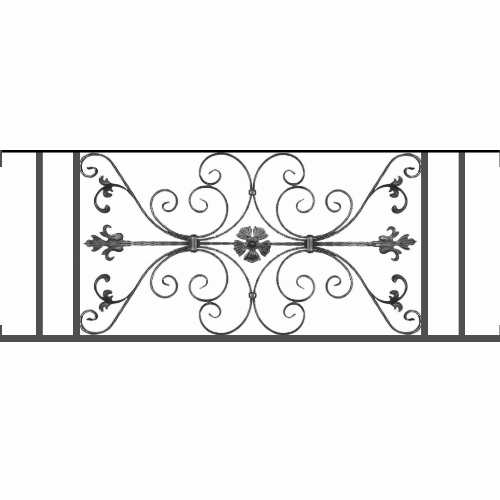 Appui de fenêtre type AF013 à visser dans votre tableau de fenêtre. Longueur finie de 1480mm et Hauteur finie de 568mm. Convient pour les tableaux de fenêtre de 1480mm. Main courante laminée de 1480mm de long en fer forgé sur le dessus. Motif au centre de 1010mm de long par 540mm de haut. Le reste de la structure est en tube acier carré de 20mm de section.