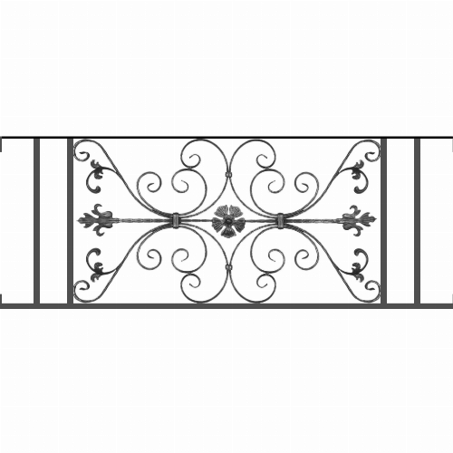 Appui de fenêtre type AF013 à visser dans votre tableau de fenêtre. Longueur finie de 1490mm et Hauteur finie de 568mm. Convient pour les tableaux de fenêtre de 1490mm. Main courante laminée de 1490mm de long en fer forgé sur le dessus. Motif au centre de 1010mm de long par 540mm de haut. Le reste de la structure est en tube acier carré de 20mm de section.