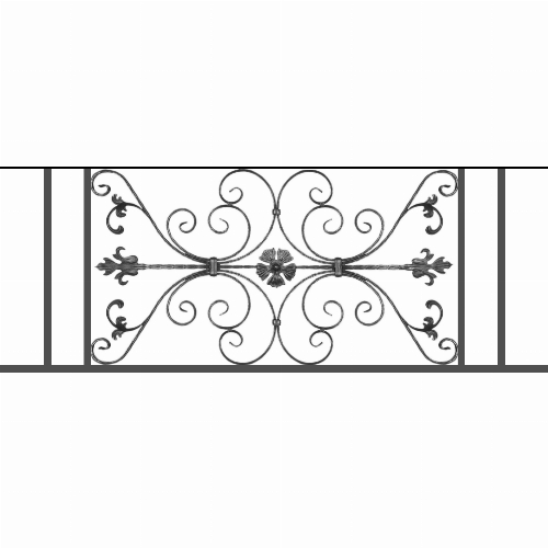 Appui de fenêtre type AF013 à sceller dans votre tableau de fenêtre. Longueur finie de 1510mm et Hauteur finie de 568mm. Convient pour les tableaux de fenêtre de 1410mm. 50mm de scellement sont prévue de chaque côté. Main courante laminée de 1410mm de long en fer forgé sur le dessus. Motif au centre de 1010mm de long par 540mm de haut. Le reste de la structure est en tube acier carré de 20mm de section.