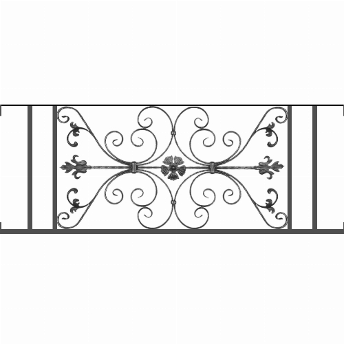 Appui de fenêtre type AF013 à visser dans votre tableau de fenêtre. Longueur finie de 1510mm et Hauteur finie de 568mm. Convient pour les tableaux de fenêtre de 1510mm. Main courante laminée de 1510mm de long en fer forgé sur le dessus. Motif au centre de 1010mm de long par 540mm de haut. Le reste de la structure est en tube acier carré de 20mm de section.