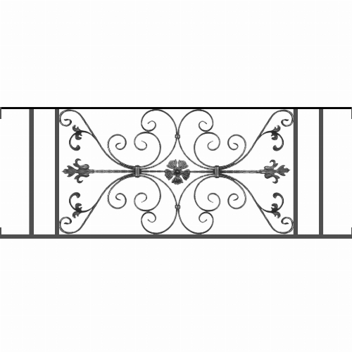 Appui de fenêtre type AF013 à visser dans votre tableau de fenêtre. Longueur finie de 1520mm et Hauteur finie de 568mm. Convient pour les tableaux de fenêtre de 1520mm. Main courante laminée de 1520mm de long en fer forgé sur le dessus. Motif au centre de 1010mm de long par 540mm de haut. Le reste de la structure est en tube acier carré de 20mm de section.