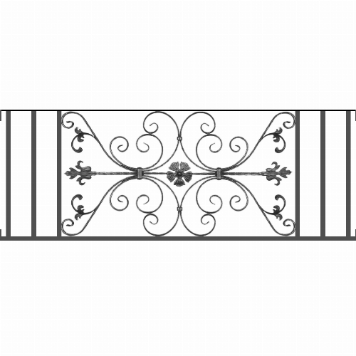 Appui de fenêtre type AF013 à visser dans votre tableau de fenêtre. Longueur finie de 1540mm et Hauteur finie de 568mm. Convient pour les tableaux de fenêtre de 1540mm. Main courante laminée de 1540mm de long en fer forgé sur le dessus. Motif au centre de 1010mm de long par 540mm de haut. Le reste de la structure est en tube acier carré de 20mm de section.