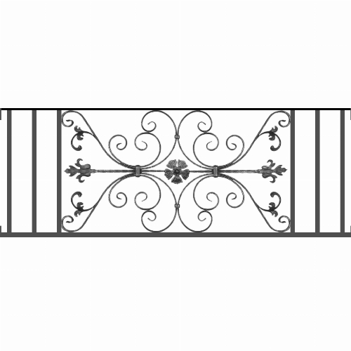 Appui de fenêtre type AF013 à visser dans votre tableau de fenêtre. Longueur finie de 1550mm et Hauteur finie de 568mm. Convient pour les tableaux de fenêtre de 1550mm. Main courante laminée de 1550mm de long en fer forgé sur le dessus. Motif au centre de 1010mm de long par 540mm de haut. Le reste de la structure est en tube acier carré de 20mm de section.