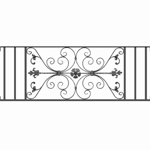 Appui de fenêtre type AF013 à visser dans votre tableau de fenêtre. Longueur finie de 1560mm et Hauteur finie de 568mm. Convient pour les tableaux de fenêtre de 1560mm. Main courante laminée de 1560mm de long en fer forgé sur le dessus. Motif au centre de 1010mm de long par 540mm de haut. Le reste de la structure est en tube acier carré de 20mm de section.