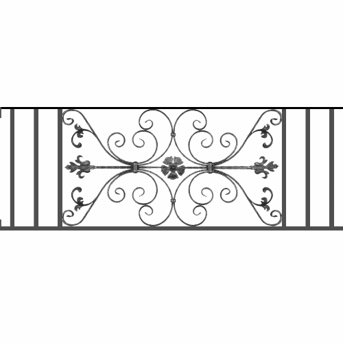 Appui de fenêtre type AF013 à visser dans votre tableau de fenêtre. Longueur finie de 1580mm et Hauteur finie de 568mm. Convient pour les tableaux de fenêtre de 1580mm. Main courante laminée de 1580mm de long en fer forgé sur le dessus. Motif au centre de 1010mm de long par 540mm de haut. Le reste de la structure est en tube acier carré de 20mm de section.