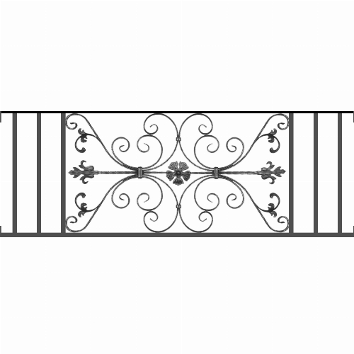 Appui de fenêtre type AF013 à visser dans votre tableau de fenêtre. Longueur finie de 1600mm et Hauteur finie de 568mm. Convient pour les tableaux de fenêtre de 1600mm. Main courante laminée de 1600mm de long en fer forgé sur le dessus. Motif au centre de 1010mm de long par 540mm de haut. Le reste de la structure est en tube acier carré de 20mm de section.