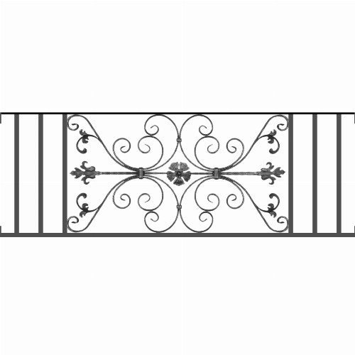 Appui de fenêtre type AF013 à visser dans votre tableau de fenêtre. Longueur finie de 1620mm et Hauteur finie de 568mm. Convient pour les tableaux de fenêtre de 1620mm. Main courante laminée de 1620mm de long en fer forgé sur le dessus. Motif au centre de 1010mm de long par 540mm de haut. Le reste de la structure est en tube acier carré de 20mm de section.