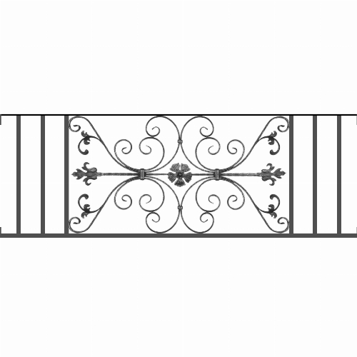 Appui de fenêtre type AF013 à visser dans votre tableau de fenêtre. Longueur finie de 1640mm et Hauteur finie de 568mm. Convient pour les tableaux de fenêtre de 1640mm. Main courante laminée de 1640mm de long en fer forgé sur le dessus. Motif au centre de 1010mm de long par 540mm de haut. Le reste de la structure est en tube acier carré de 20mm de section.