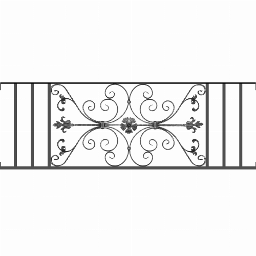 Appui de fenêtre type AF013 à visser dans votre tableau de fenêtre. Longueur finie de 1670mm et Hauteur finie de 568mm. Convient pour les tableaux de fenêtre de 1670mm. Main courante laminée de 1670mm de long en fer forgé sur le dessus. Motif au centre de 1010mm de long par 540mm de haut. Le reste de la structure est en tube acier carré de 20mm de section.