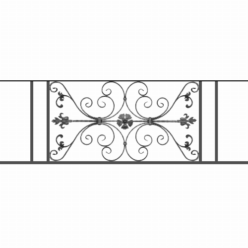 Appui de fenêtre type AF013 à sceller dans votre tableau de fenêtre. Longueur finie de 1680mm et Hauteur finie de 568mm. Convient pour les tableaux de fenêtre de 1580mm. 50mm de scellement sont prévue de chaque côté. Main courante laminée de 1580mm de long en fer forgé sur le dessus. Motif au centre de 1010mm de long par 540mm de haut. Le reste de la structure est en tube acier carré de 20mm de section.