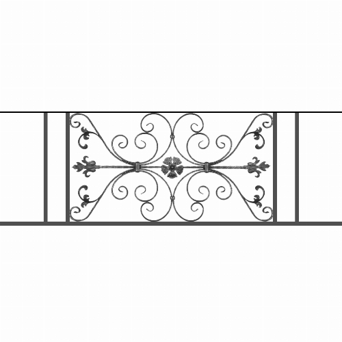 Appui de fenêtre type AF013 à sceller dans votre tableau de fenêtre. Longueur finie de 1700mm et Hauteur finie de 568mm. Convient pour les tableaux de fenêtre de 1600mm. 50mm de scellement sont prévue de chaque côté. Main courante laminée de 1600mm de long en fer forgé sur le dessus. Motif au centre de 1010mm de long par 540mm de haut. Le reste de la structure est en tube acier carré de 20mm de section.