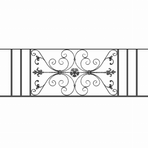 Appui de fenêtre type AF013 à sceller dans votre tableau de fenêtre. Longueur finie de 1740mm et Hauteur finie de 568mm. Convient pour les tableaux de fenêtre de 1640mm. 50mm de scellement sont prévue de chaque côté. Main courante laminée de 1640mm de long en fer forgé sur le dessus. Motif au centre de 1010mm de long par 540mm de haut. Le reste de la structure est en tube acier carré de 20mm de section.