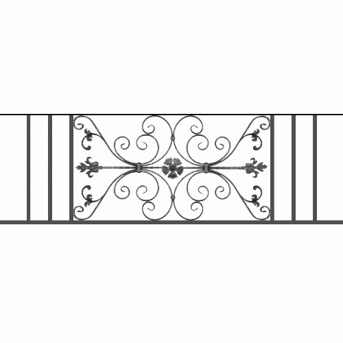 Appui de fenêtre type AF013 à sceller dans votre tableau de fenêtre. Longueur finie de 1760mm et Hauteur finie de 568mm. Convient pour les tableaux de fenêtre de 1660mm. 50mm de scellement sont prévue de chaque côté. Main courante laminée de 1660mm de long en fer forgé sur le dessus. Motif au centre de 1010mm de long par 540mm de haut. Le reste de la structure est en tube acier carré de 20mm de section.
