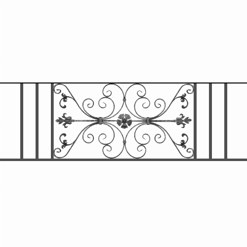 Appui de fenêtre type AF013 à sceller dans votre tableau de fenêtre. Longueur finie de 1780mm et Hauteur finie de 568mm. Convient pour les tableaux de fenêtre de 1680mm. 50mm de scellement sont prévue de chaque côté. Main courante laminée de 1680mm de long en fer forgé sur le dessus. Motif au centre de 1010mm de long par 540mm de haut. Le reste de la structure est en tube acier carré de 20mm de section.