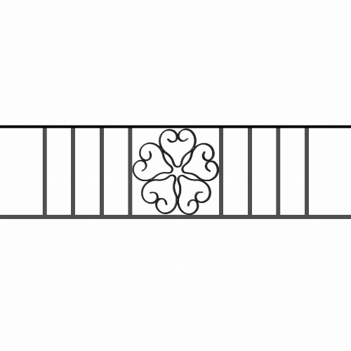 Appui de fenêtre type AFEF21 à sceller dans votre tableau de fenêtre. Longueur finie de 1010mm et Hauteur finie de 270mm. Convient pour les tableaux de fenêtre de 910mm. 50mm de scellement sont prévue de chaque côté. Main courante laminée de 910mm de long en fer forgé sur le dessus. Motif au centre de 250mm de long par 250mm de haut. Le reste de la structure est en acier carré plein de 12mm de section.