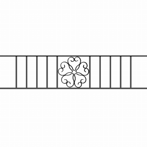 Appui de fenêtre type AFEF21 à sceller dans votre tableau de fenêtre. Longueur finie de 1180mm et Hauteur finie de 270mm. Convient pour les tableaux de fenêtre de 1080mm. 50mm de scellement sont prévue de chaque côté. Main courante laminée de 1080mm de long en fer forgé sur le dessus. Motif au centre de 250mm de long par 250mm de haut. Le reste de la structure est en acier carré plein de 12mm de section.