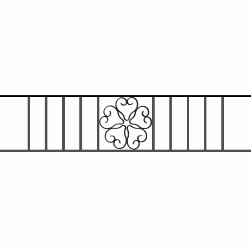 Appui de fenêtre type AFEF21 à sceller dans votre tableau de fenêtre. Longueur finie de 1190mm et Hauteur finie de 270mm. Convient pour les tableaux de fenêtre de 1090mm. 50mm de scellement sont prévue de chaque côté. Main courante laminée de 1090mm de long en fer forgé sur le dessus. Motif au centre de 250mm de long par 250mm de haut. Le reste de la structure est en acier carré plein de 12mm de section.