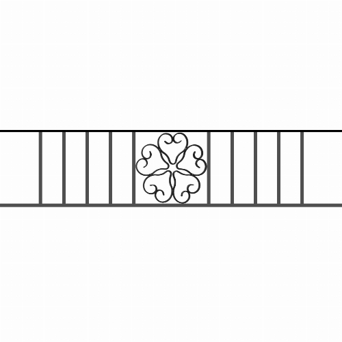 Appui de fenêtre type AFEF21 à sceller dans votre tableau de fenêtre. Longueur finie de 1200mm et Hauteur finie de 270mm. Convient pour les tableaux de fenêtre de 1100mm. 50mm de scellement sont prévue de chaque côté. Main courante laminée de 1100mm de long en fer forgé sur le dessus. Motif au centre de 250mm de long par 250mm de haut. Le reste de la structure est en acier carré plein de 12mm de section.