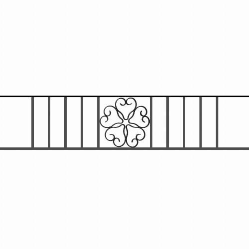 Appui de fenêtre type AFEF21 à sceller dans votre tableau de fenêtre. Longueur finie de 1240mm et Hauteur finie de 270mm. Convient pour les tableaux de fenêtre de 1140mm. 50mm de scellement sont prévue de chaque côté. Main courante laminée de 1140mm de long en fer forgé sur le dessus. Motif au centre de 250mm de long par 250mm de haut. Le reste de la structure est en acier carré plein de 12mm de section.