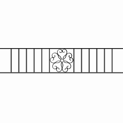 Appui de fenêtre type AFEF21 à sceller dans votre tableau de fenêtre. Longueur finie de 1320mm et Hauteur finie de 270mm. Convient pour les tableaux de fenêtre de 1220mm. 50mm de scellement sont prévue de chaque côté. Main courante laminée de 1220mm de long en fer forgé sur le dessus. Motif au centre de 250mm de long par 250mm de haut. Le reste de la structure est en acier carré plein de 12mm de section.