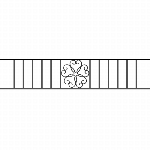 Appui de fenêtre type AFEF21 à sceller dans votre tableau de fenêtre. Longueur finie de 1330mm et Hauteur finie de 270mm. Convient pour les tableaux de fenêtre de 1230mm. 50mm de scellement sont prévue de chaque côté. Main courante laminée de 1230mm de long en fer forgé sur le dessus. Motif au centre de 250mm de long par 250mm de haut. Le reste de la structure est en acier carré plein de 12mm de section.