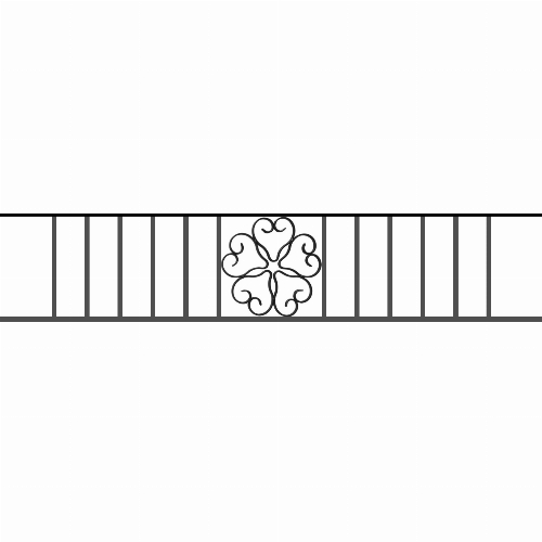 Appui de fenêtre type AFEF21 à sceller dans votre tableau de fenêtre. Longueur finie de 1350mm et Hauteur finie de 270mm. Convient pour les tableaux de fenêtre de 1250mm. 50mm de scellement sont prévue de chaque côté. Main courante laminée de 1250mm de long en fer forgé sur le dessus. Motif au centre de 250mm de long par 250mm de haut. Le reste de la structure est en acier carré plein de 12mm de section.