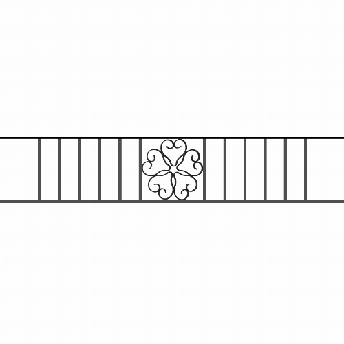 Appui de fenêtre type AFEF21 à sceller dans votre tableau de fenêtre. Longueur finie de 1400mm et Hauteur finie de 270mm. Convient pour les tableaux de fenêtre de 1300mm. 50mm de scellement sont prévue de chaque côté. Main courante laminée de 1300mm de long en fer forgé sur le dessus. Motif au centre de 250mm de long par 250mm de haut. Le reste de la structure est en acier carré plein de 12mm de section.