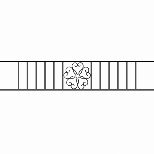 Appui de fenêtre type AFEF21 à sceller dans votre tableau de fenêtre. Longueur finie de 1420mm et Hauteur finie de 270mm. Convient pour les tableaux de fenêtre de 1320mm. 50mm de scellement sont prévue de chaque côté. Main courante laminée de 1320mm de long en fer forgé sur le dessus. Motif au centre de 250mm de long par 250mm de haut. Le reste de la structure est en acier carré plein de 12mm de section.