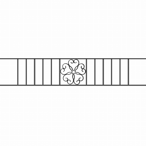 Appui de fenêtre type AFEF21 à sceller dans votre tableau de fenêtre. Longueur finie de 1430mm et Hauteur finie de 270mm. Convient pour les tableaux de fenêtre de 1330mm. 50mm de scellement sont prévue de chaque côté. Main courante laminée de 1330mm de long en fer forgé sur le dessus. Motif au centre de 250mm de long par 250mm de haut. Le reste de la structure est en acier carré plein de 12mm de section.