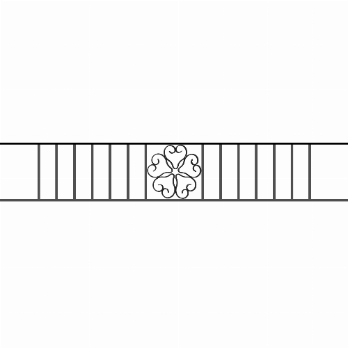 Appui de fenêtre type AFEF21 à sceller dans votre tableau de fenêtre. Longueur finie de 1600mm et Hauteur finie de 270mm. Convient pour les tableaux de fenêtre de 1500mm. 50mm de scellement sont prévue de chaque côté. Main courante laminée de 1500mm de long en fer forgé sur le dessus. Motif au centre de 250mm de long par 250mm de haut. Le reste de la structure est en acier carré plein de 12mm de section.