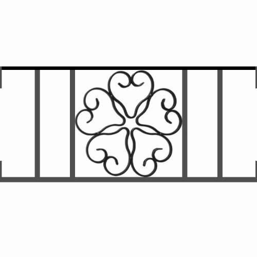 Appui de fenêtre type AFEF21 à visser dans votre tableau de fenêtre. Longueur finie de 600mm et Hauteur finie de 270mm. Convient pour les tableaux de fenêtre de 600mm. Main courante laminée de 600mm de long en fer forgé sur le dessus. Motif au centre de 250mm de long par 250mm de haut. Le reste de la structure est en acier carré plein de 12mm de section.