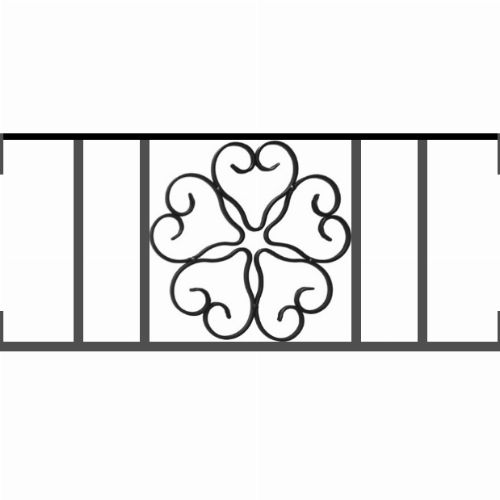 Appui de fenêtre type AFEF21 à visser dans votre tableau de fenêtre. Longueur finie de 620mm et Hauteur finie de 270mm. Convient pour les tableaux de fenêtre de 620mm. Main courante laminée de 620mm de long en fer forgé sur le dessus. Motif au centre de 250mm de long par 250mm de haut. Le reste de la structure est en acier carré plein de 12mm de section.