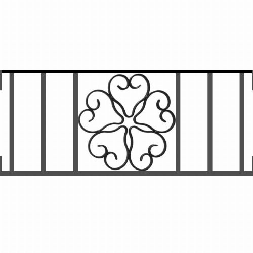 Appui de fenêtre type AFEF21 à visser dans votre tableau de fenêtre. Longueur finie de 650mm et Hauteur finie de 270mm. Convient pour les tableaux de fenêtre de 650mm. Main courante laminée de 650mm de long en fer forgé sur le dessus. Motif au centre de 250mm de long par 250mm de haut. Le reste de la structure est en acier carré plein de 12mm de section.