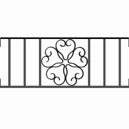 Appui de fenêtre type AFEF21 à visser dans votre tableau de fenêtre. Longueur finie de 690mm et Hauteur finie de 270mm. Convient pour les tableaux de fenêtre de 690mm. Main courante laminée de 690mm de long en fer forgé sur le dessus. Motif au centre de 250mm de long par 250mm de haut. Le reste de la structure est en acier carré plein de 12mm de section.