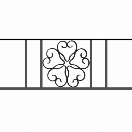 Appui de fenêtre type AFEF21 à sceller dans votre tableau de fenêtre. Longueur finie de 700mm et Hauteur finie de 270mm. Convient pour les tableaux de fenêtre de 600mm. 50mm de scellement sont prévue de chaque côté. Main courante laminée de 600mm de long en fer forgé sur le dessus. Motif au centre de 250mm de long par 250mm de haut. Le reste de la structure est en acier carré plein de 12mm de section.