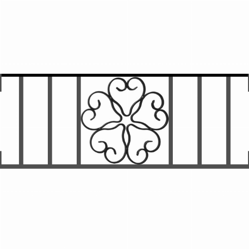 Appui de fenêtre type AFEF21 à visser dans votre tableau de fenêtre. Longueur finie de 710mm et Hauteur finie de 270mm. Convient pour les tableaux de fenêtre de 710mm. Main courante laminée de 710mm de long en fer forgé sur le dessus. Motif au centre de 250mm de long par 250mm de haut. Le reste de la structure est en acier carré plein de 12mm de section.