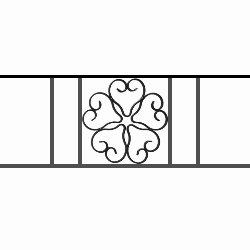 Appui de fenêtre type AFEF21 à sceller dans votre tableau de fenêtre. Longueur finie de 730mm et Hauteur finie de 270mm. Convient pour les tableaux de fenêtre de 630mm. 50mm de scellement sont prévue de chaque côté. Main courante laminée de 630mm de long en fer forgé sur le dessus. Motif au centre de 250mm de long par 250mm de haut. Le reste de la structure est en acier carré plein de 12mm de section.