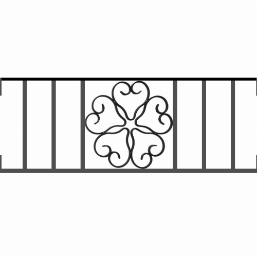 Appui de fenêtre type AFEF21 à visser dans votre tableau de fenêtre. Longueur finie de 730mm et Hauteur finie de 270mm. Convient pour les tableaux de fenêtre de 730mm. Main courante laminée de 730mm de long en fer forgé sur le dessus. Motif au centre de 250mm de long par 250mm de haut. Le reste de la structure est en acier carré plein de 12mm de section.