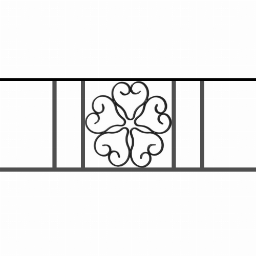 Appui de fenêtre type AFEF21 à sceller dans votre tableau de fenêtre. Longueur finie de 740mm et Hauteur finie de 270mm. Convient pour les tableaux de fenêtre de 640mm. 50mm de scellement sont prévue de chaque côté. Main courante laminée de 640mm de long en fer forgé sur le dessus. Motif au centre de 250mm de long par 250mm de haut. Le reste de la structure est en acier carré plein de 12mm de section.
