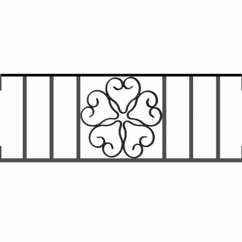 Appui de fenêtre type AFEF21 à visser dans votre tableau de fenêtre. Longueur finie de 740mm et Hauteur finie de 270mm. Convient pour les tableaux de fenêtre de 740mm. Main courante laminée de 740mm de long en fer forgé sur le dessus. Motif au centre de 250mm de long par 250mm de haut. Le reste de la structure est en acier carré plein de 12mm de section.