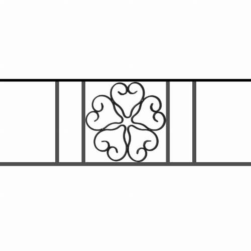 Appui de fenêtre type AFEF21 à sceller dans votre tableau de fenêtre. Longueur finie de 780mm et Hauteur finie de 270mm. Convient pour les tableaux de fenêtre de 680mm. 50mm de scellement sont prévue de chaque côté. Main courante laminée de 680mm de long en fer forgé sur le dessus. Motif au centre de 250mm de long par 250mm de haut. Le reste de la structure est en acier carré plein de 12mm de section.
