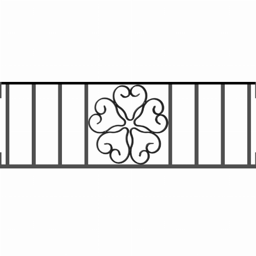 Appui de fenêtre type AFEF21 à visser dans votre tableau de fenêtre. Longueur finie de 800mm et Hauteur finie de 270mm. Convient pour les tableaux de fenêtre de 800mm. Main courante laminée de 800mm de long en fer forgé sur le dessus. Motif au centre de 250mm de long par 250mm de haut. Le reste de la structure est en acier carré plein de 12mm de section.