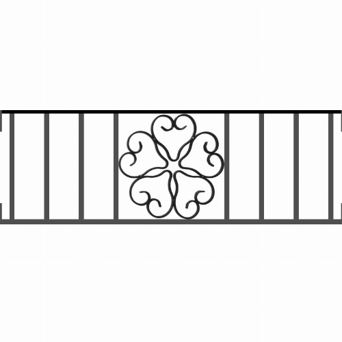 Appui de fenêtre type AFEF21 à visser dans votre tableau de fenêtre. Longueur finie de 810mm et Hauteur finie de 270mm. Convient pour les tableaux de fenêtre de 810mm. Main courante laminée de 810mm de long en fer forgé sur le dessus. Motif au centre de 250mm de long par 250mm de haut. Le reste de la structure est en acier carré plein de 12mm de section.
