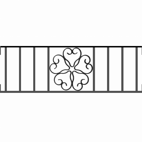 Appui de fenêtre type AFEF21 à visser dans votre tableau de fenêtre. Longueur finie de 820mm et Hauteur finie de 270mm. Convient pour les tableaux de fenêtre de 820mm. Main courante laminée de 820mm de long en fer forgé sur le dessus. Motif au centre de 250mm de long par 250mm de haut. Le reste de la structure est en acier carré plein de 12mm de section.